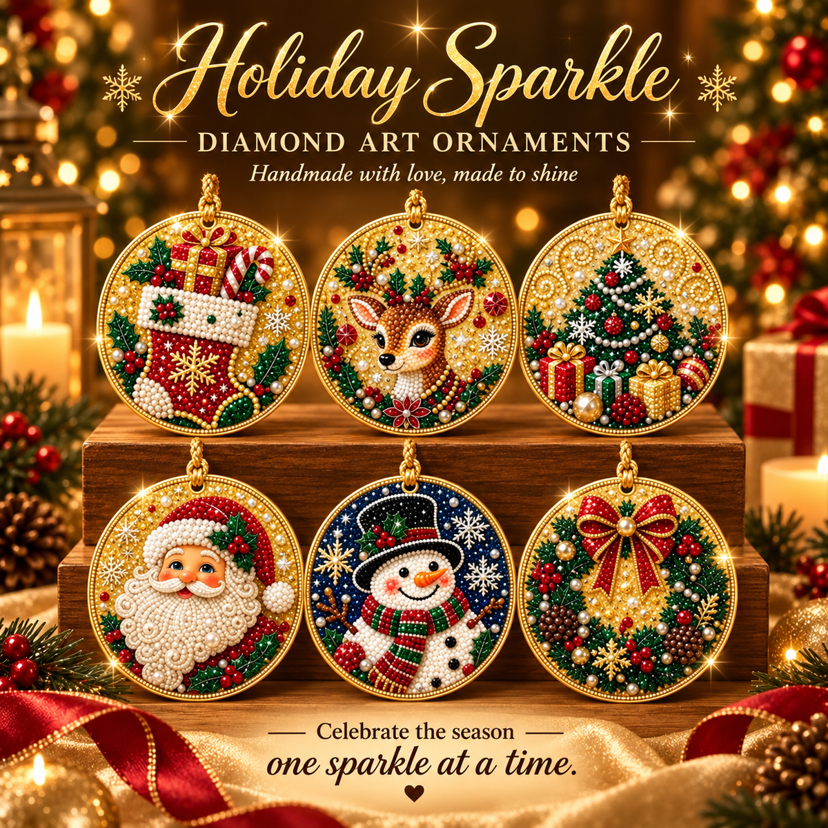 Christmas Diamond Painting Ornament Kit – Sparkling DIY Tree Decorations & Holiday Craft Gift