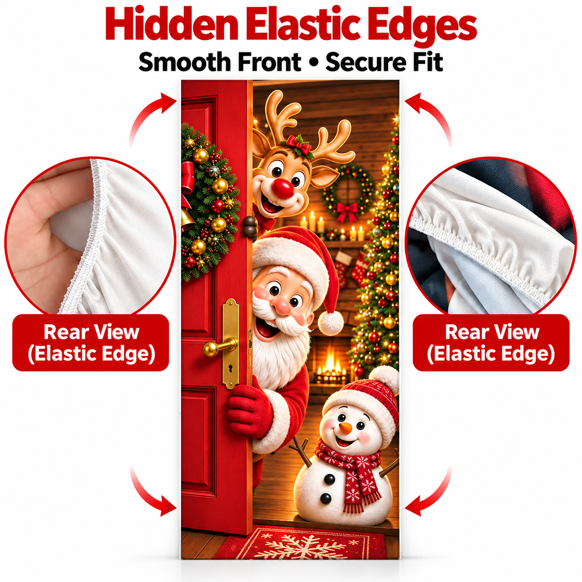 🎄 Limited-Time Sale | Christmas Stretch Door Cover – Santa & Reindeer Décor, 4-Side Elastic Fit, Installs in Seconds 🎅