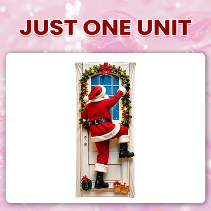 🎄 Limited-Time Sale | Christmas Stretch Door Cover – Santa & Reindeer Décor, 4-Side Elastic Fit, Installs in Seconds 🎅
