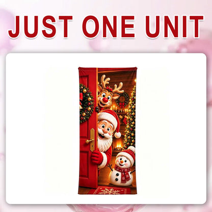 🎄 Limited-Time Sale | Christmas Stretch Door Cover – Santa & Reindeer Décor, 4-Side Elastic Fit, Installs in Seconds 🎅