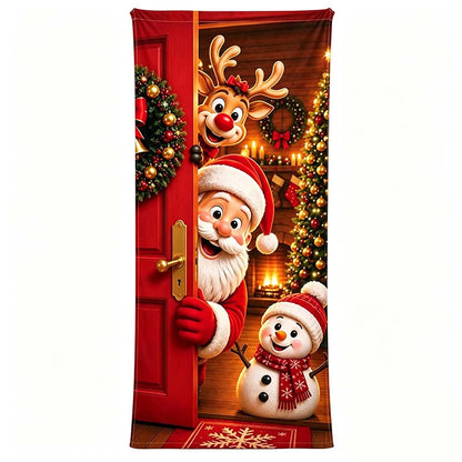 🎄 Limited-Time Sale | Christmas Stretch Door Cover – Santa & Reindeer Décor, 4-Side Elastic Fit, Installs in Seconds 🎅