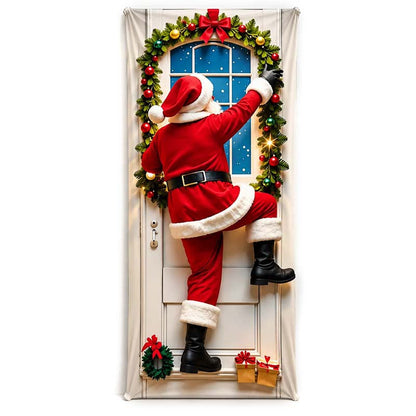 🎄 Limited-Time Sale | Christmas Stretch Door Cover – Santa & Reindeer Décor, 4-Side Elastic Fit, Installs in Seconds 🎅