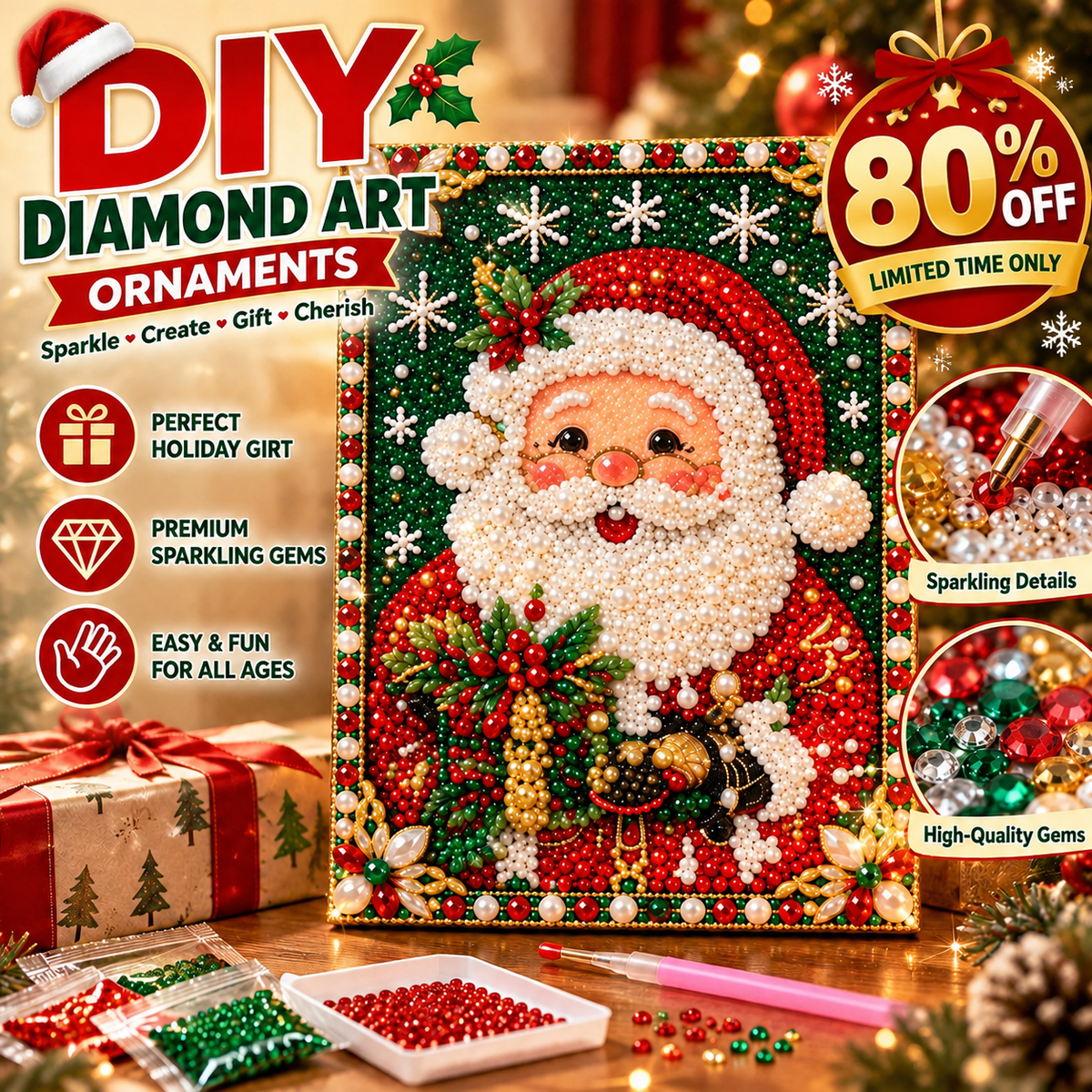 Limited-Time Offer | Christmas DIY Diamond Painting Kit – Sparkling Hanging Decor, Holiday Gift & Family Craft Activity