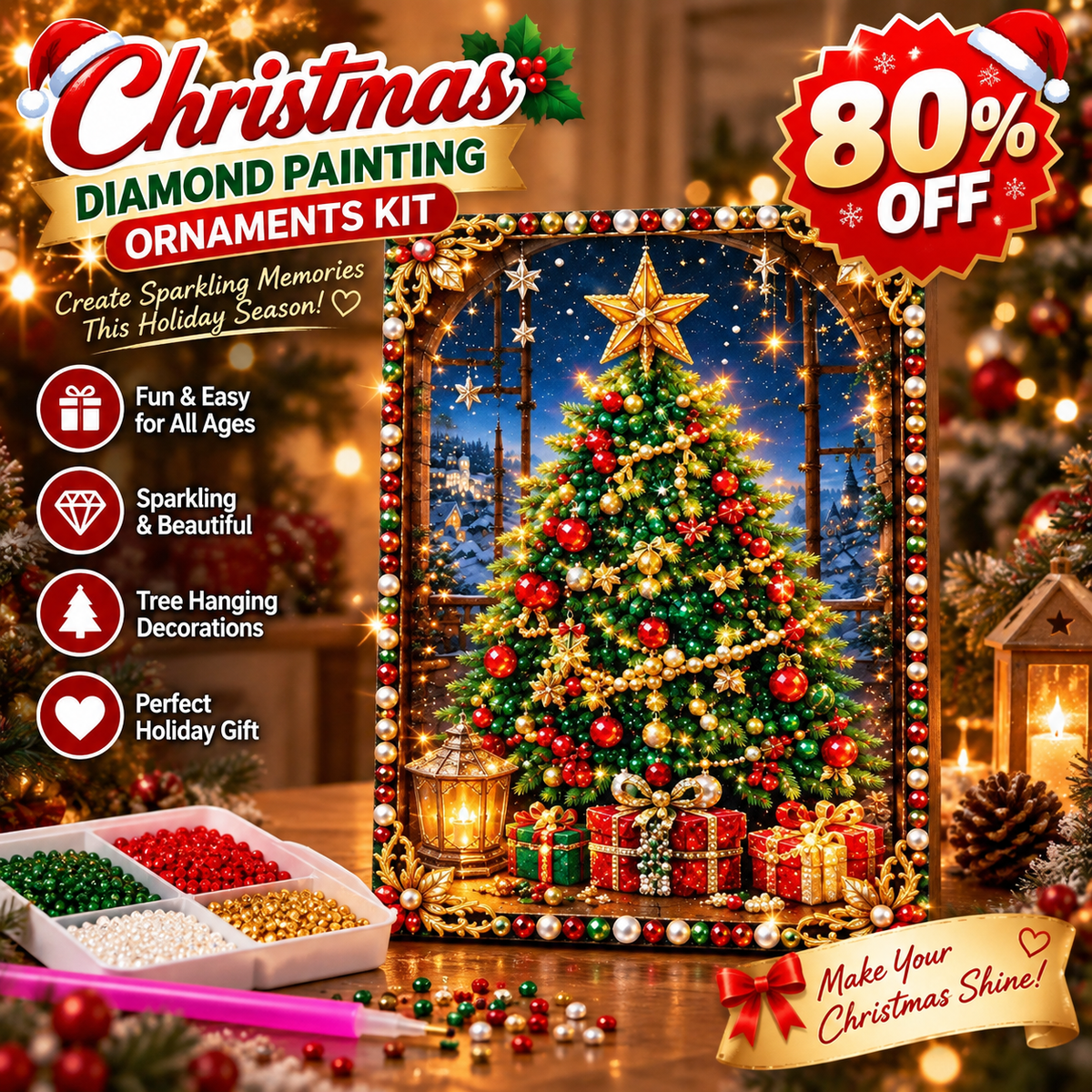 Limited-Time Offer | Christmas DIY Diamond Painting Kit – Sparkling Hanging Decor, Holiday Gift & Family Craft Activity